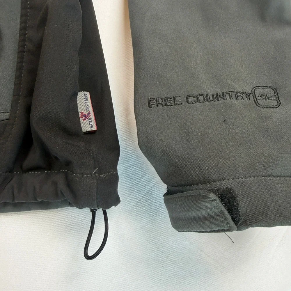 Free Country Mens Softshell Jacket Gray Black Water Resistant Fleece Lined M